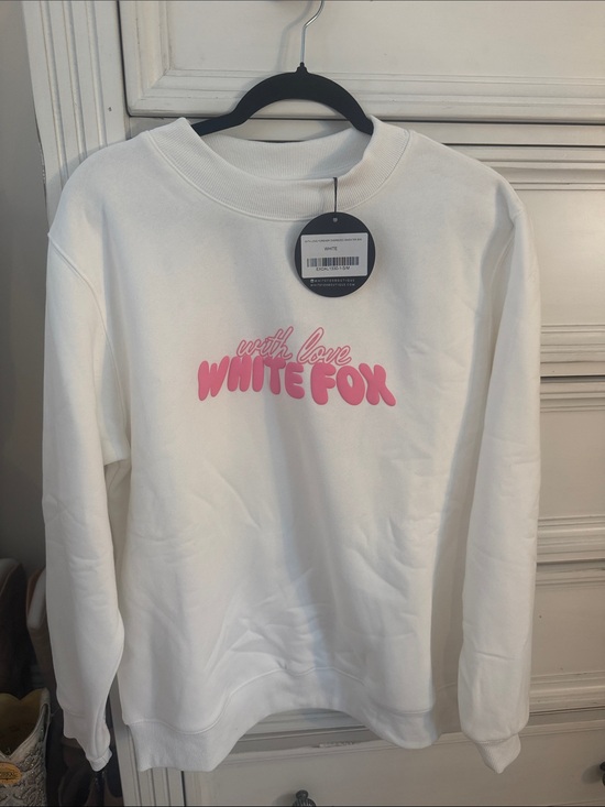 White Fox Boutique Tops - White Fox Crewneck Sweatshirt with Pink Logo